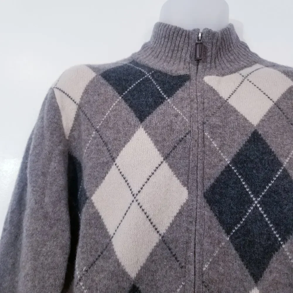 Premium Lambswool by J. Crew Argyle Full Zip Sweater
